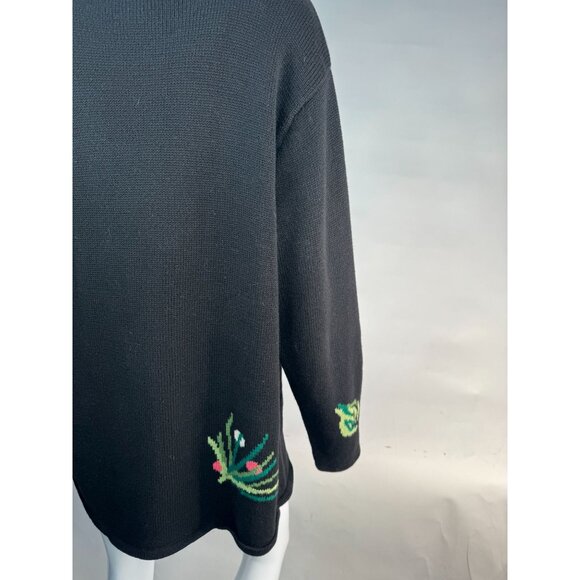 Belle Isle  Poinsettia Holiday Sweater  1X Black   Cotton Blend - Picture 10 of 16